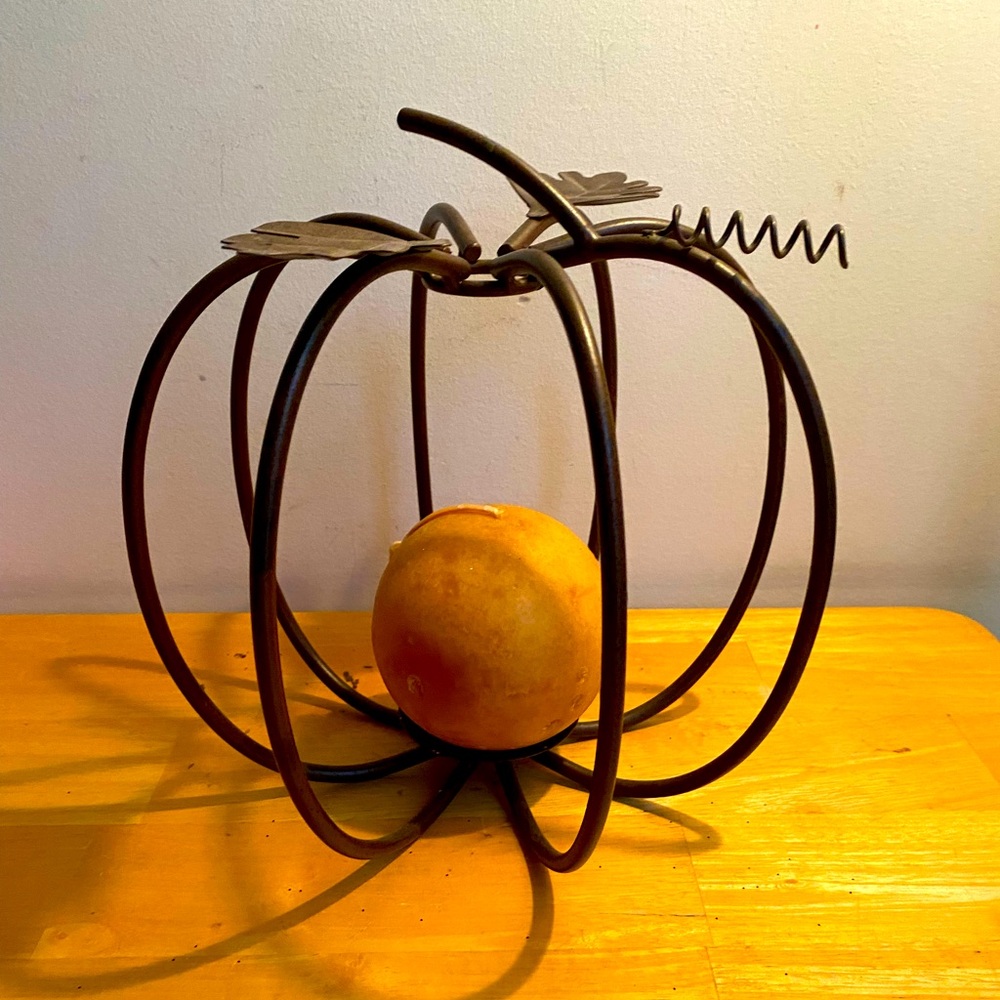 Brown metal pumpkin candle holder fall decor 10.25” tall